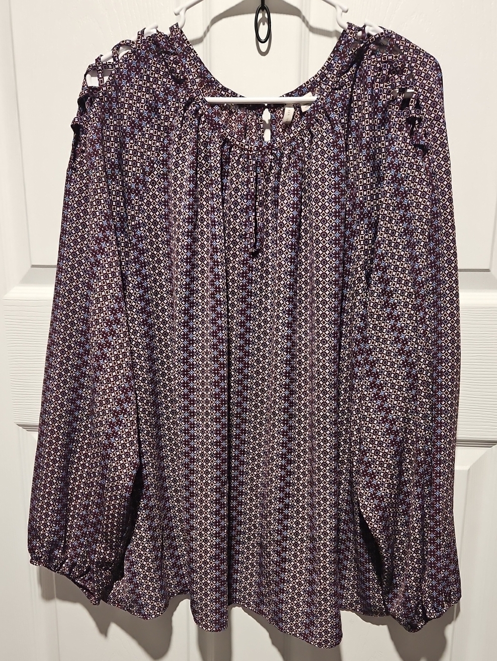 Cato Purple Printed Long-Sleeve Blouse